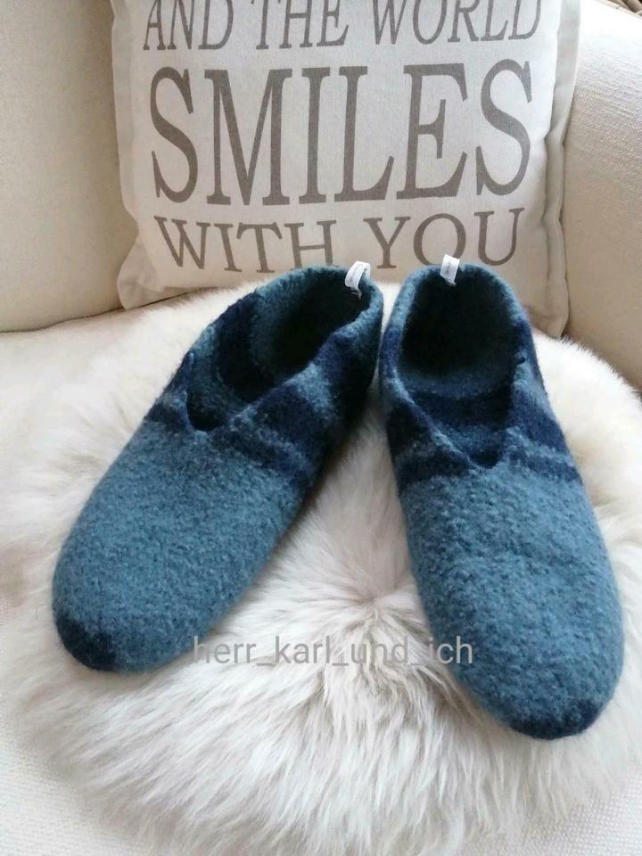 Puschen, Hausschuhe, Hüttenschuhe, #handgestrickt, 40/41, blau in Kröv
