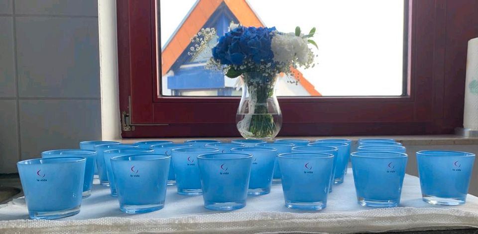 25 x la vida dusty blue Teelichter / kleine Blumenvase- Hochzeit in Hövelhof
