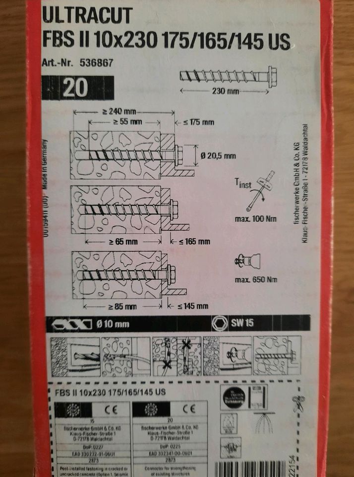 Fischer Betonschrauben ULTRACUT FBS II 10x230 in Westerwaldkreis -  Rothenbach | Heimwerken. Heimwerkerbedarf gebraucht kaufen | eBay  Kleinanzeigen ist jetzt Kleinanzeigen