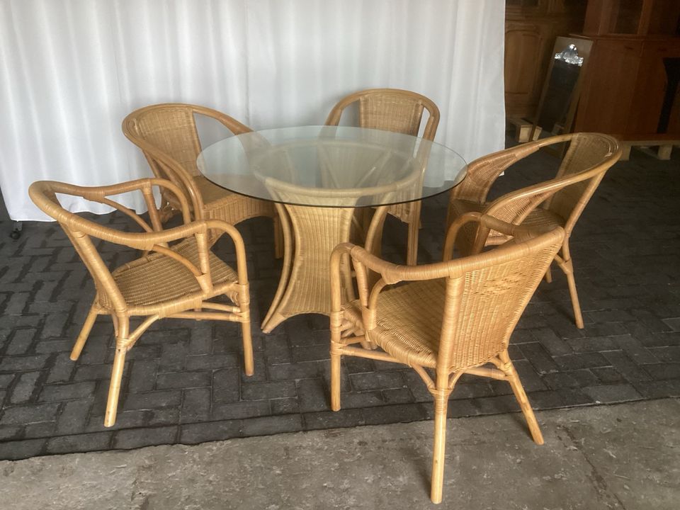 Rattern Garnitur Wintergarten/ Haus 5x Sessel/ Tisch 160€ in Löningen