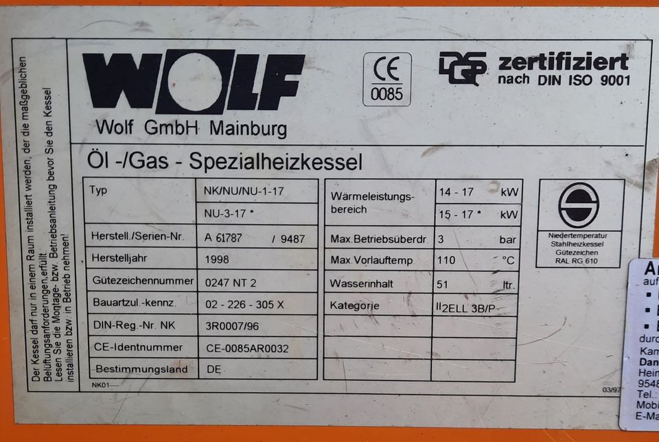 WOLF Ölheizung, ist bereits abgebaut! in Goldkronach