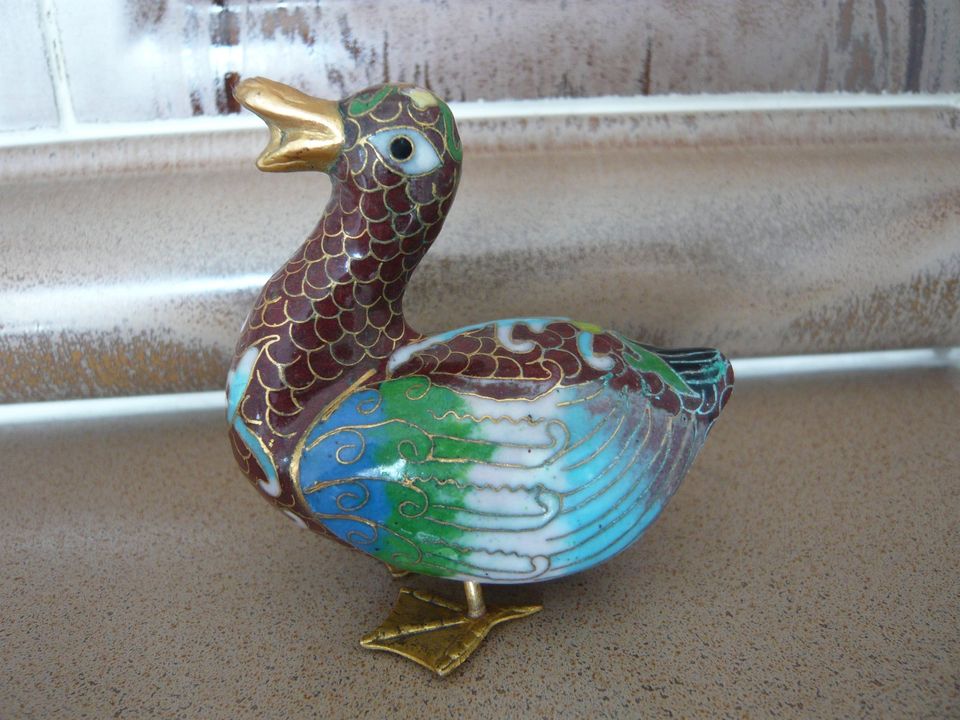 Cloisonne Ente Figur Messing Metall Emaille 1 in Mahlow
