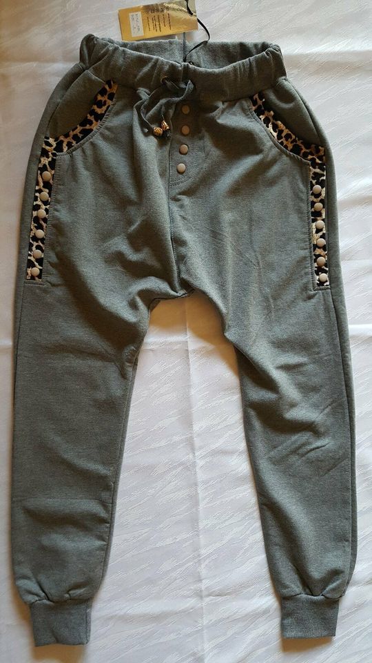 Damen Stoff Hose Sport Yoga Boyfriend grau Gr. S 36 Leopardenmust in Marpingen