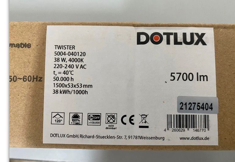 DOTLUX LED-Feuchtraumleuchte TWISTER IP65 1500 mm 38W 4000K in Ettlingen