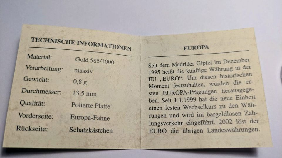 +++Rarität+++ Goldmünze, PP Europa, Jahr 2000, 0.8g Gold 585 in München