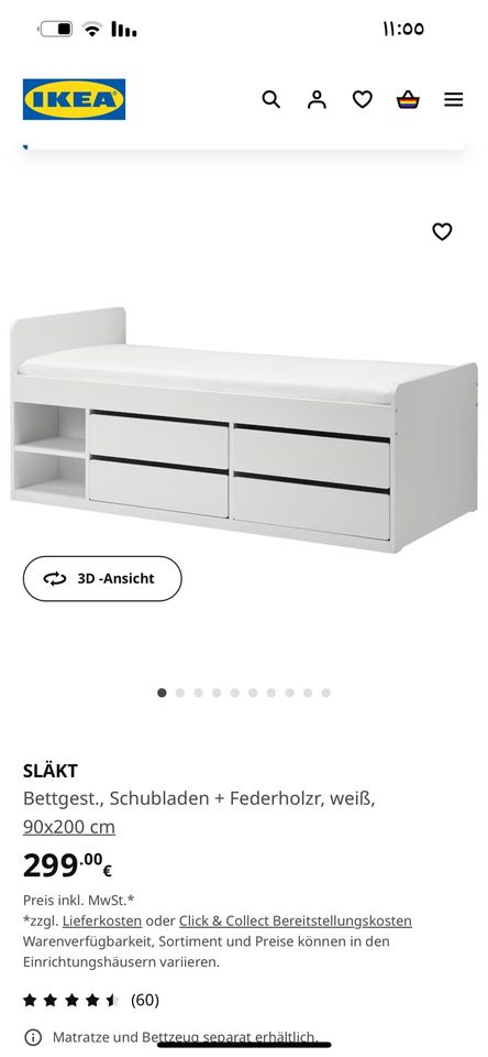 Bett von Ikea 90* 200 in Dieburg