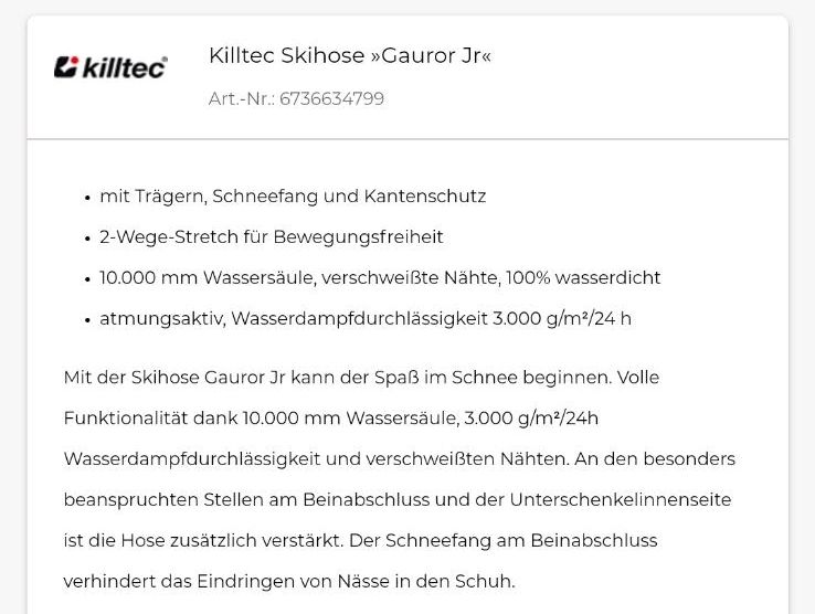 Neue KILLTEC SKIHOSE \