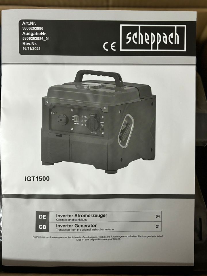 Stromgenerator Inverter Notstromaggregat Scheppach IGT 1500 in Teutschenthal