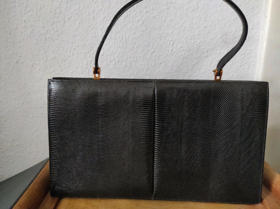 Handtasche, Leder, schwarz, Vintage, 1950/60 in Düsseldorf