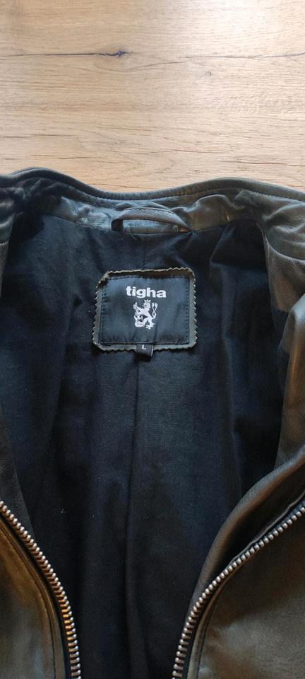 Tigha Lederjacke - Biker Jacket in dunkelgrau - Stonewashed in L in Berlin