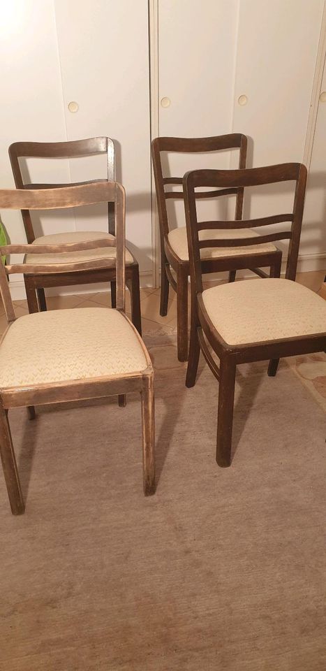 4 Stühle Holz mit Polster, sehr stabil in Mettmann
