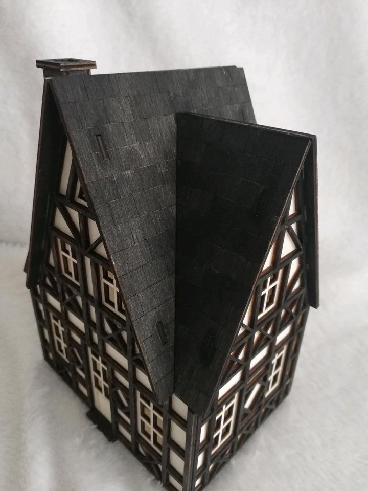 Fachwerkhaus Deko Holz Handmade Haus Teelicht in Halblech