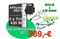 Balkonkraftwerk Set, 2x Trina Module 430 Wp = 860 Wp, APSystems DS3-S 600W, ECU-B, Kabel, PV - Solaranlage - Photovoltaik Rheinland-Pfalz - Waldalgesheim Vorschau