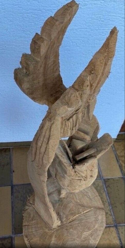 Carving Holzsägekunstwerk; Kolibri mit Blume/ aus Eichenholz in Seelbach