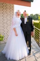 Brautkleid in weiß mit Spitzenärmeln, Gr. 48/50 Niedersachsen - Ankum Vorschau