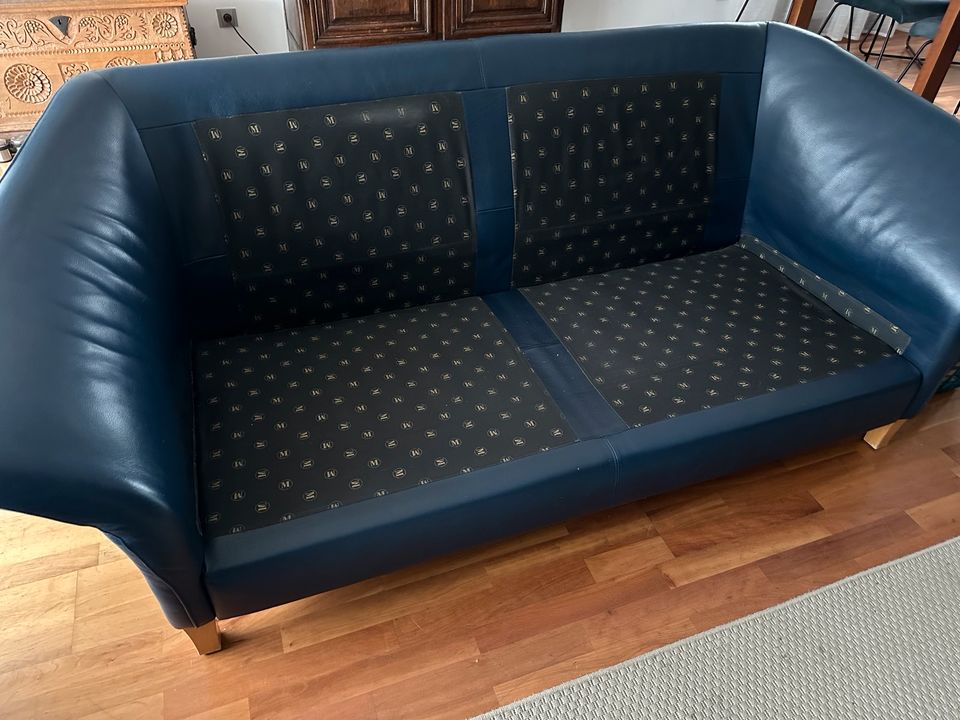 Sofa, 2,5 Sitzer aus Echtleder, dunkelblau, Sessel, Couch in Köln