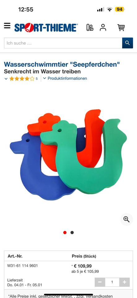 "Seepferdchen" Wasserspiel-Element, Kinderschwimmen von 4 - 12 in Minden