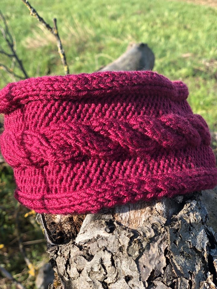 Stirnband handgestrickt aus 100% Merinowolle bordeaux KU 45/47/cm in Stuttgart