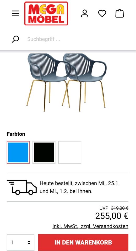Design 4er Set Esszimmerstuhl NEU Blau WOHNLING Küchenstuhl in Werneck