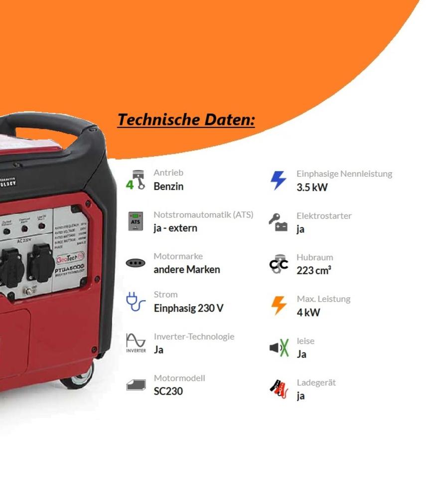 GeoTech Benzin Leiser Inverter-Stromerzeuger 4kW + ATS PTGA 5000i in Michelfeld