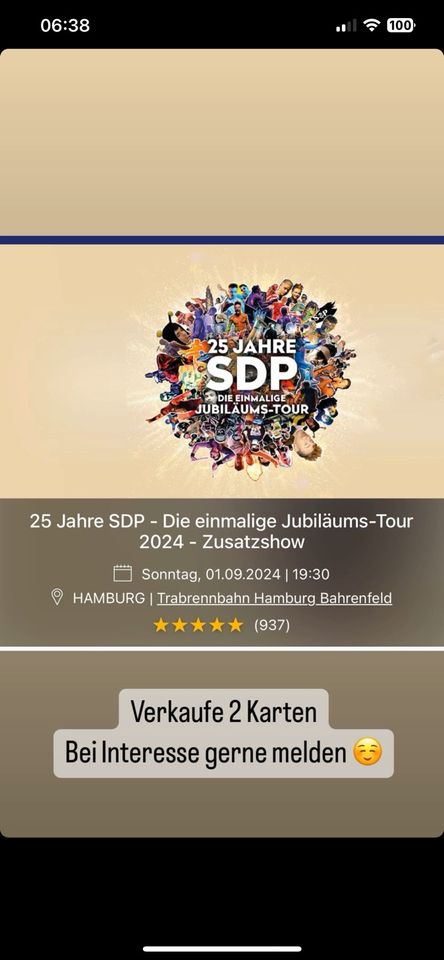 Verkaufe SDP Konzert Karten in Lübeck
