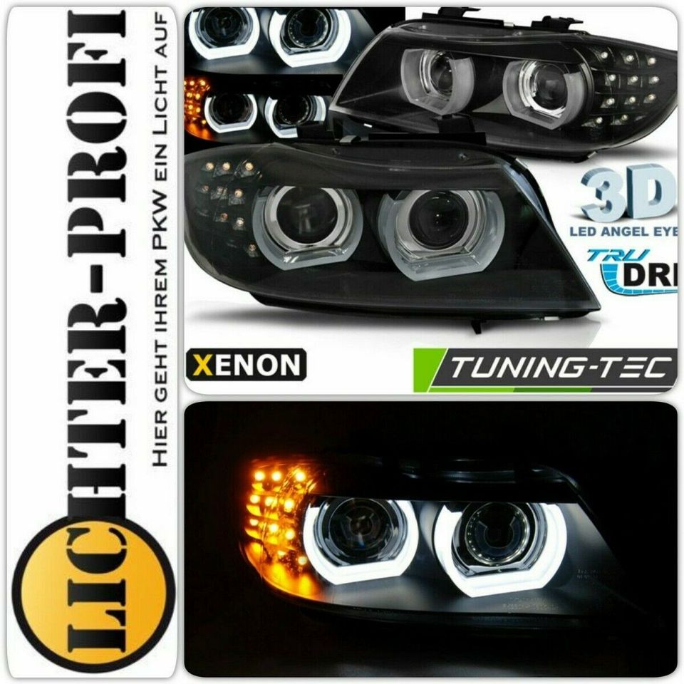 Xenon DRL Angel Eyes Scheinwerfer schwarz für BMW 3er E90 91 08-1 in Calden