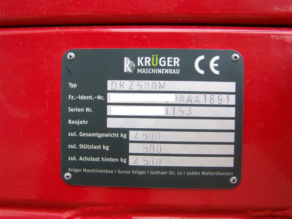 KRÜMA! DK4000 Einachs Kippanhänger Auflaufbre Kipper 4,0t Traktor in Waltershausen