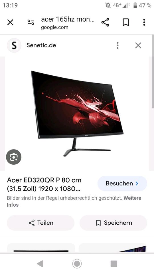 Acer 165hz curved monitor in Frankfurt (Oder)