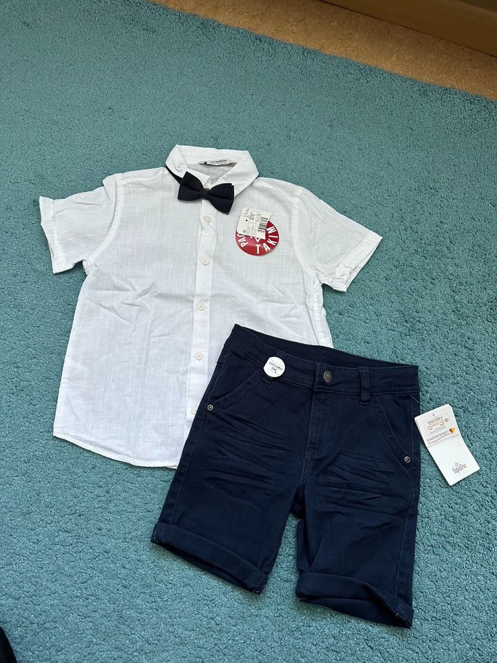 Neu! Jungen Hemd,Outfit,Fliege,Fest,Hochzeit,Weiß,kurzarm,116 in Marburg