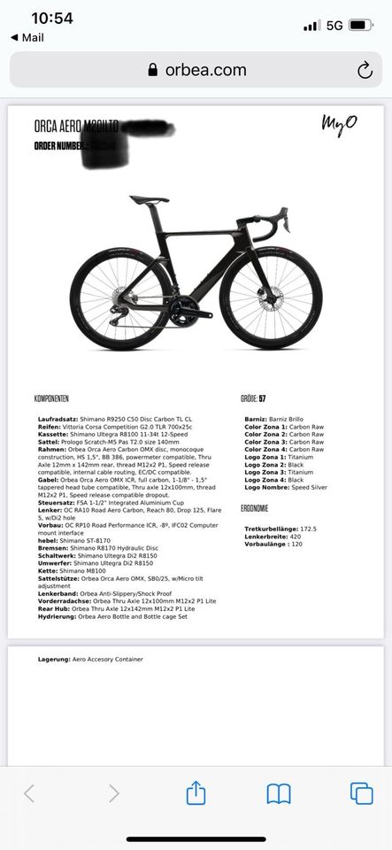 Rennrad Orbea Orca Aero M20I LTD, 12f Ultegra, Dura Ace Lrs in Rohrenfels