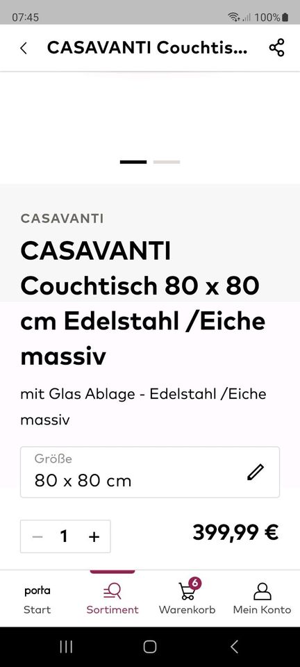 Casavanti Wohnzimmer Tisch 80x80 Eiche und Edelstahl in Zwickau