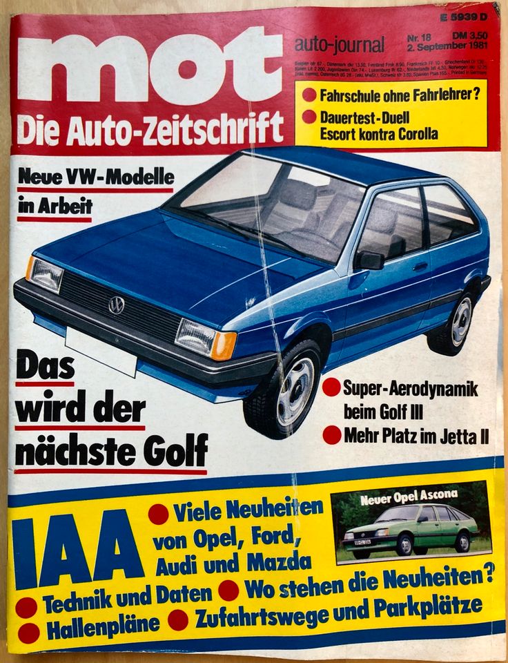 MOT-die Auto-Zeitschrift 18/1981 VW Golf III Jetta II Opel Ascona in Essen
