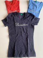 Benetton 3 T Shirts blau dunkelblau rot Glitzerlogo S wie neu Düsseldorf - Eller Vorschau
