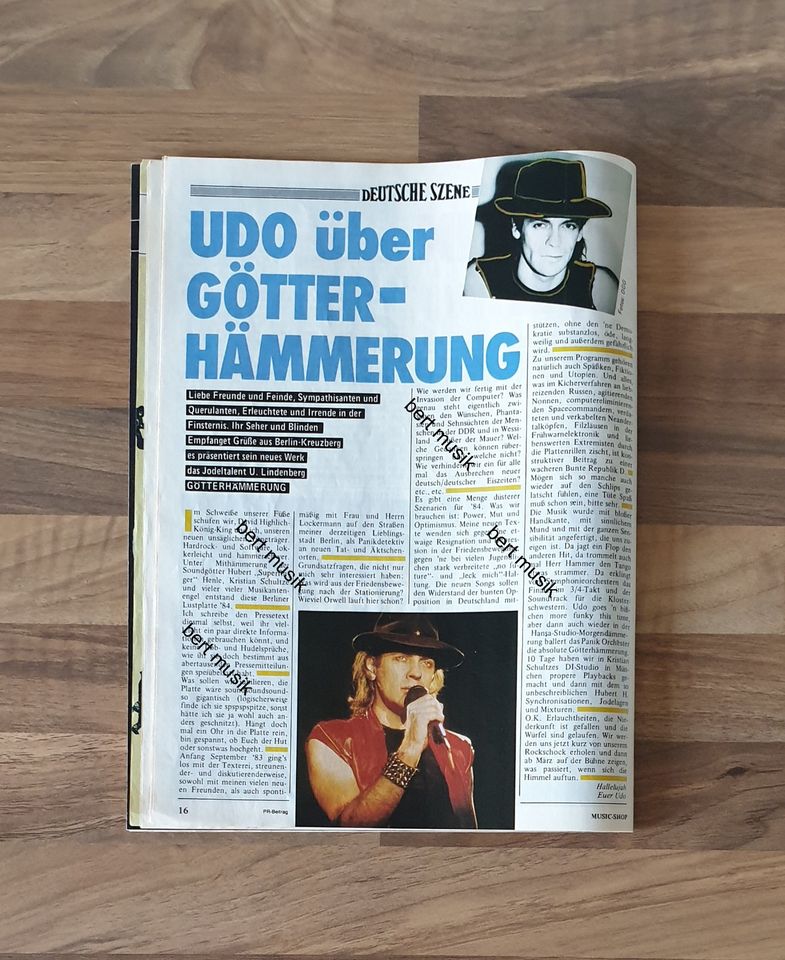UDO LINDENBERG Presse-Artikel zu GÖTTERHÄMMERUNG aus MUSIC•SHOP in Magdeburg