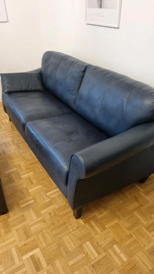 Ledersofa mit Sessel dunkelblau in Nürtingen