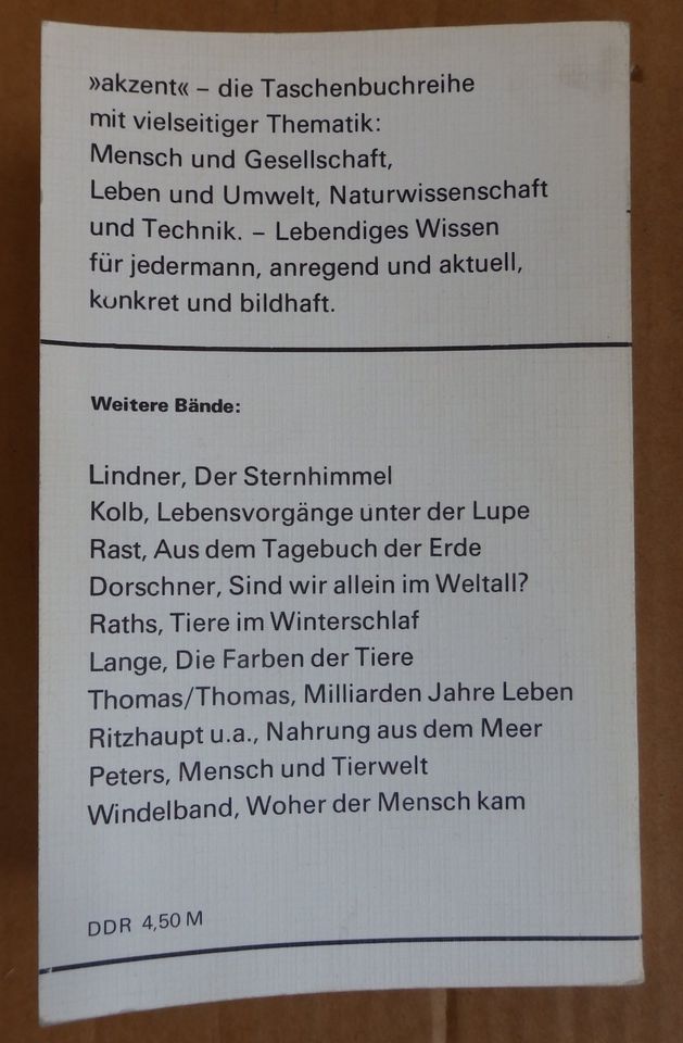 "Vom Wasser- zum Landleben", akzent- Taschenbuchreihe Nr. 16 in Dresden