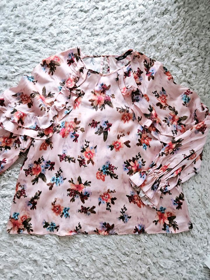 Bluse Zara Gr L 40 42 rosé floral in Kreßberg