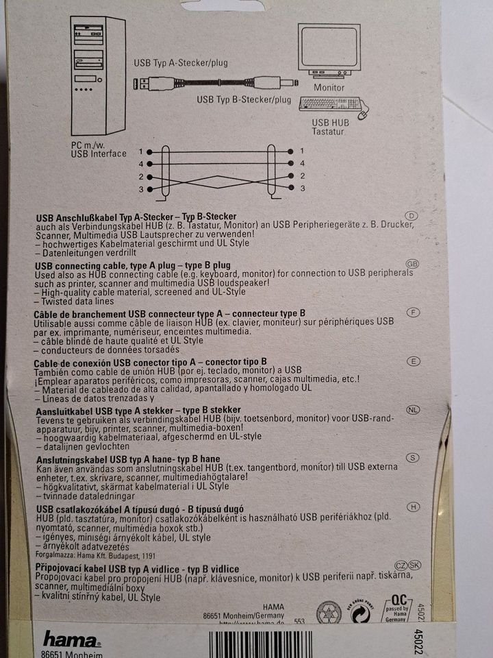 Hama USB Anschlusskabel Typ A zu Typ B Stecker 3m grau in Hesel