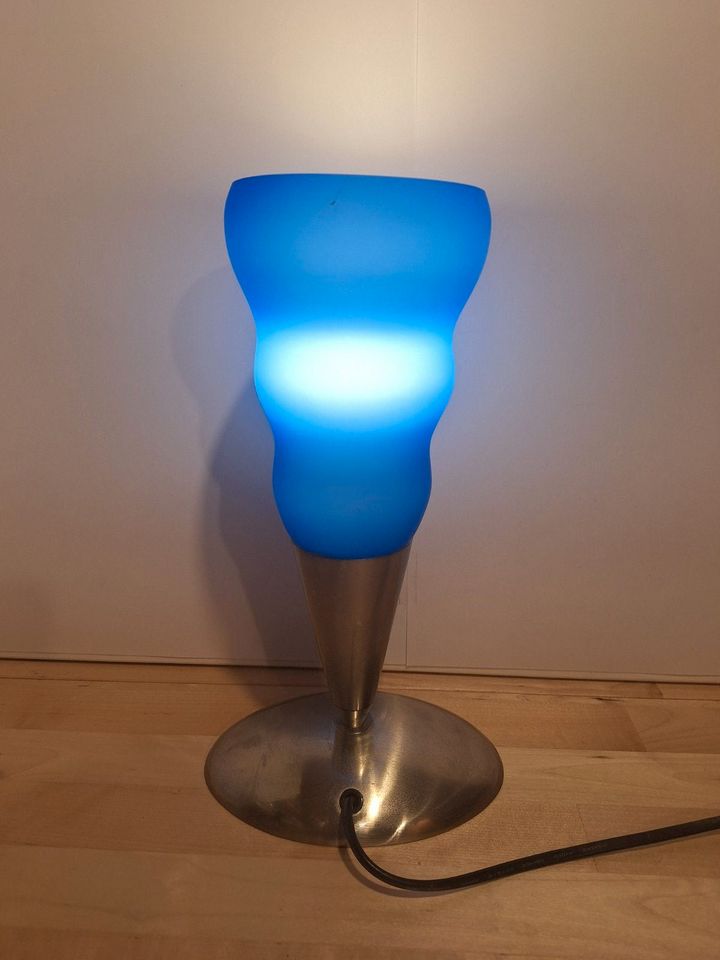 Tischlampe Fischer Leuchten Glas Blau Ständer Nickel Höhe 31 in Heidelberg