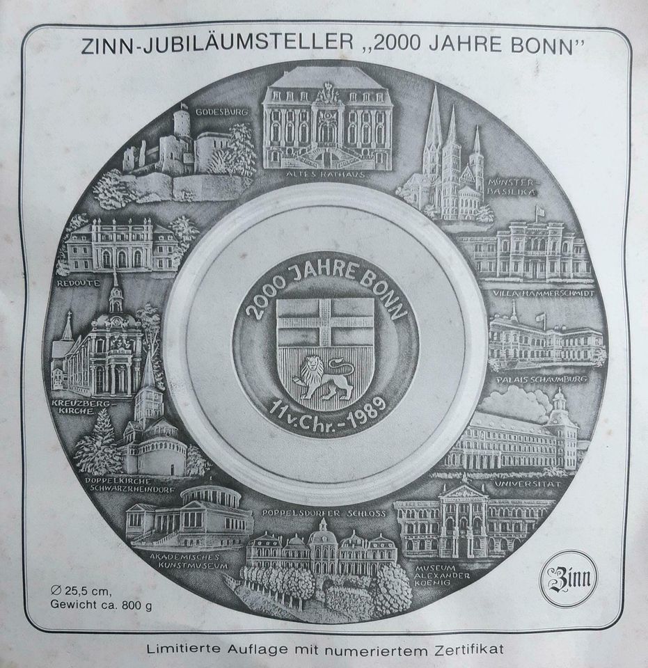 Zinn Teller Jubiläum Stadt Bonn limitiert 1989 in Bonn