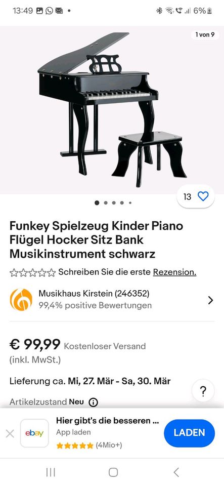 FUNKEY Mini Flügel Klavier Kinder Metallophon in Lügde