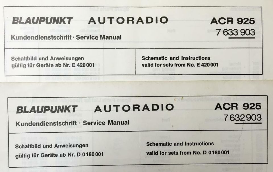 BLAUPUNKT ACR 925 ++ 7632903 / 7633903 Service-Manual in Brake (Unterweser)