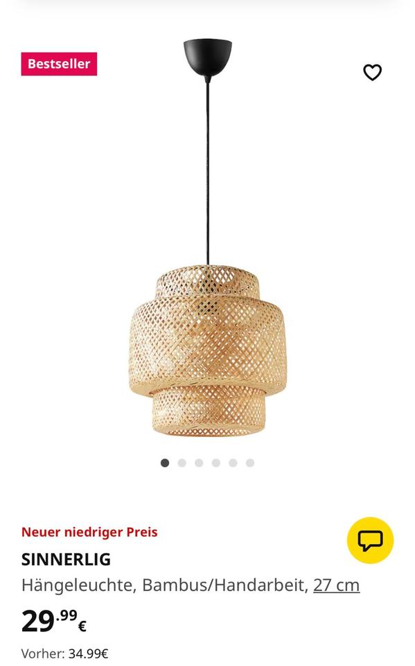 SINNERLIG Rattan Lampe mit Glühbirne in Hannover