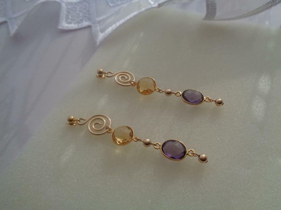 Gold Ohrringe mit Amethyst und Citrin 585 Gold Filled in Wittenberg