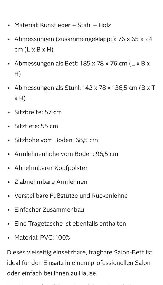 Massageliege, Kosmetikliege, Therapieliege,tragbar Kunstleder in Ottobrunn
