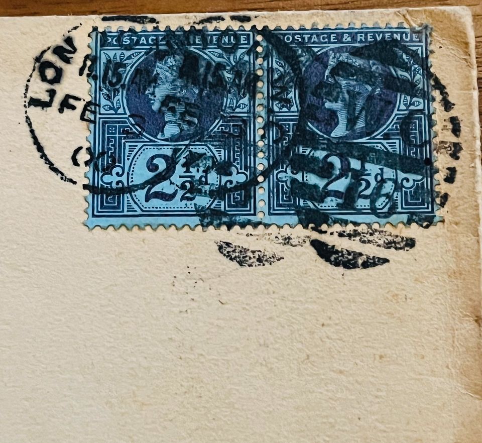 Alter Brief , Briefmarke Queen Elizabeth 2 1/2 d , gelaufen 1900 in Berlin