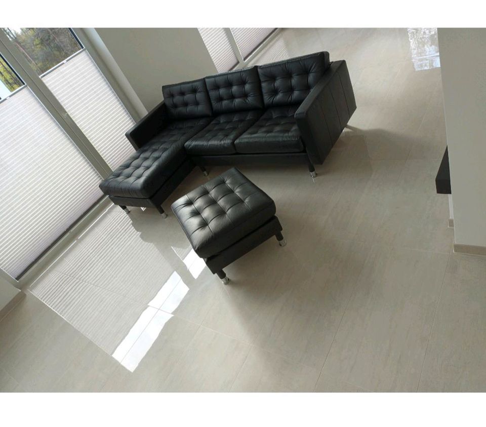 Business Leder Couch Schwarz ⚫️  3 Sitzer + Leder Hocker # Neu # in Petersberg