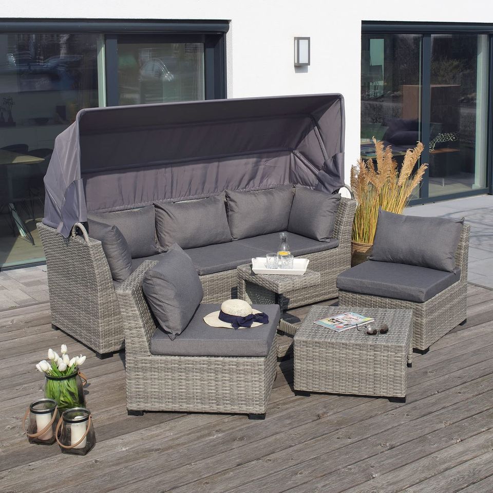 Sonneninsel Garten Rattan Lounge Set mit Sonnendach in Bremen