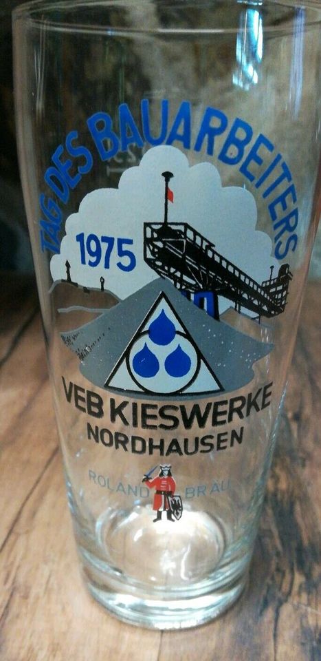 Biergläser vom Tag des Bauarbeiters 1975 Roland Bräu in Südharz