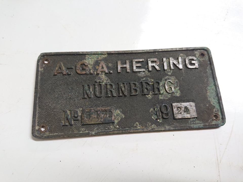 alte Plakette A.-G.A. HERING Nürnberg Dampfmaschine LOK 1924 Bahn in Auerbach (Vogtland)